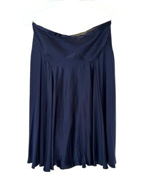 ROCHAS Midnight Navy Silk Charmeuse Bias Cut Skirt. Size 44